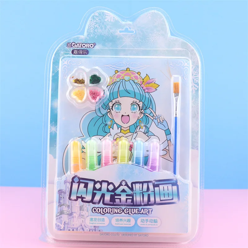 เด็กผงทองสีน้ําภาพวาดชุดสาวสร้างสรรค์ทําด้วยมือ DIY ระบายสีภาพวาด Graffiti Art แต่งหน้าภาพวาดของเล่น