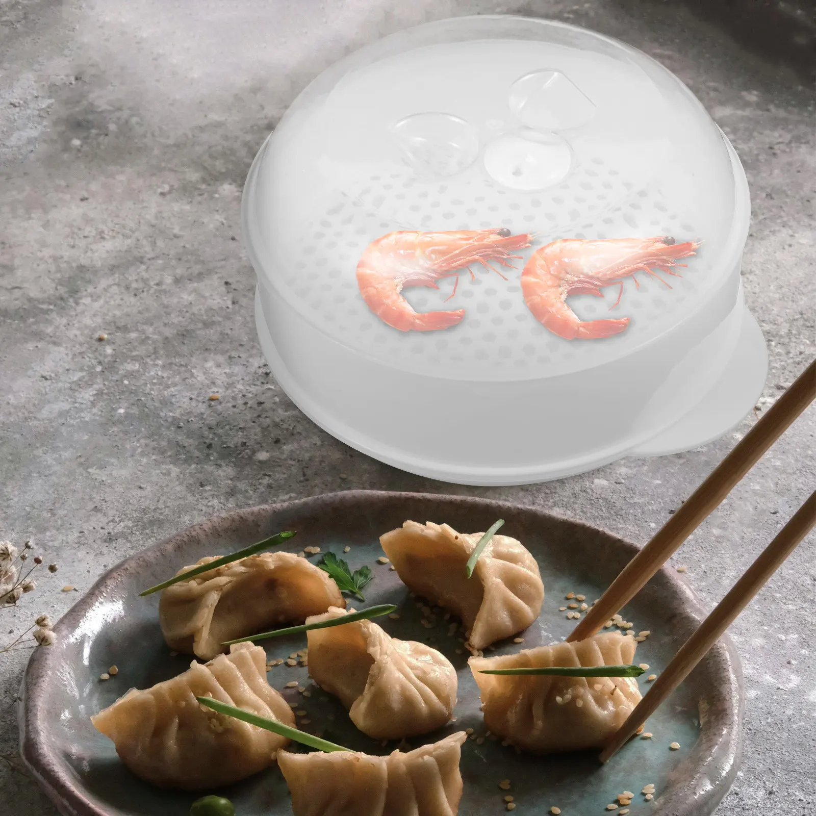 Microwave Steamer Basket – Round Plastic Food Steaming Container for Quick Healthy Cooking