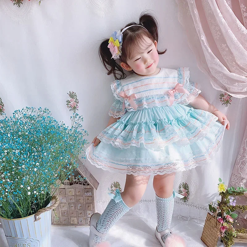 Handmade Summer New Arrivals Baby Vintage Court Style Lolita Girl Dress Puff Sleeve Birthday Evening Vocation Dress Eid Dress