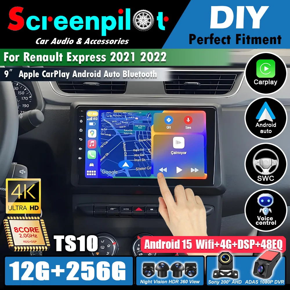 Car Radio For Renault Express 2021-2022 Android 16Stereo Head Unit Video Player GPS Touch Screen CARPLAY OBD 8 Core Wifi 4G