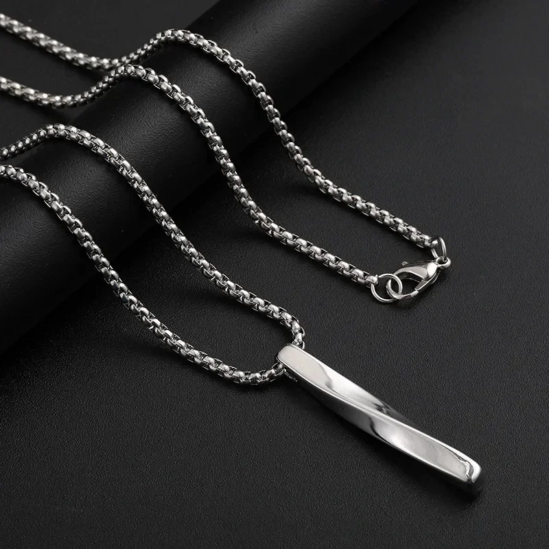 New Fashion Black Twisted Rectangle Pendant Necklace for Men Stainless Steel Handmade Chain Men's Punk Necklaces Jewelry Gifts