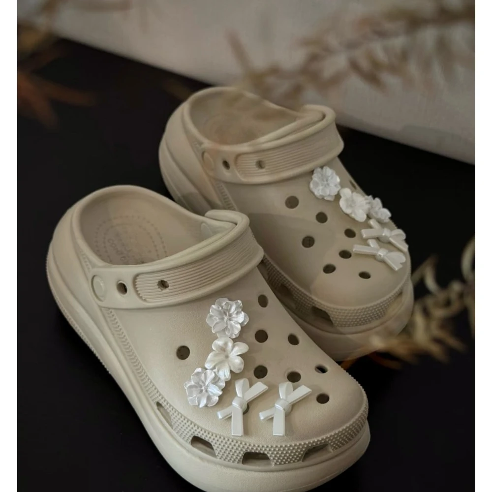 10pcs White Flowers Shoes Charm for Removable Ins White Bow 