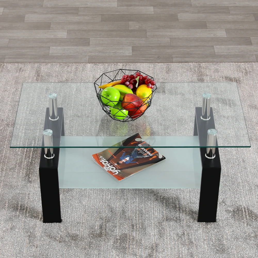 Arc Shaped Two Tiers Tempered Glass Coffee Table