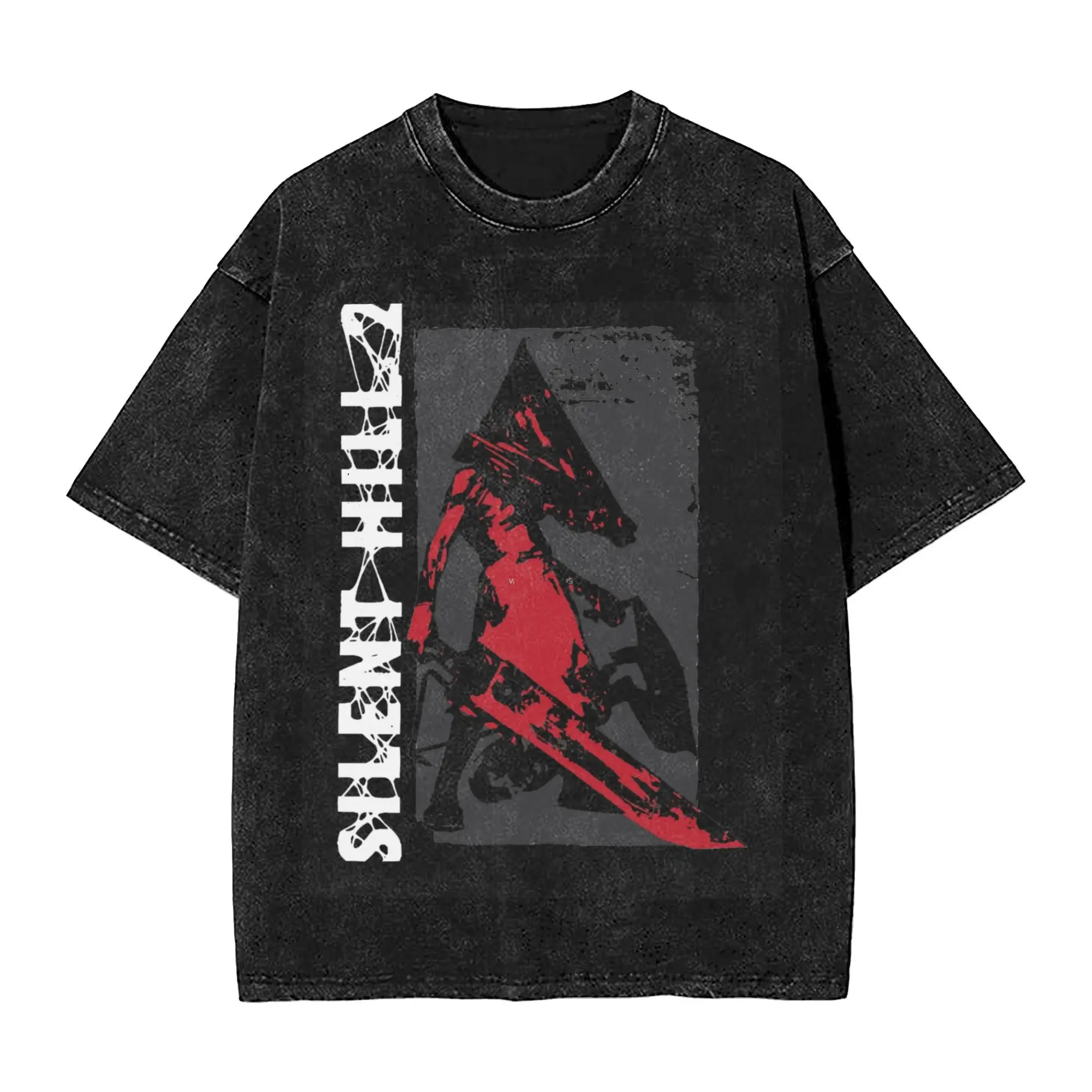 Red Pyramid Thing Horror Silent Hill Washed T Shirt Streetwear Hip Hop T-Shirts  Tees Men Women Short Sleeve Street Summer