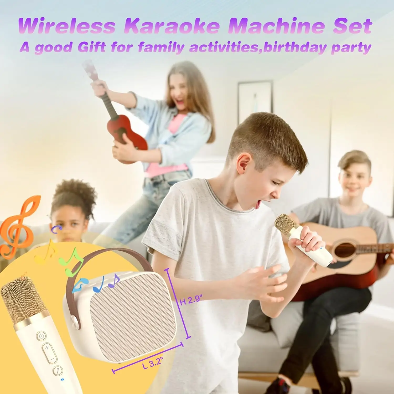 Mini Karaoke Machine for Kids Adults, Portable Bluetooth Speaker with 2 Wireless Microphones, Christmas Birthday Gifts Toys