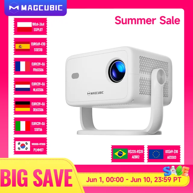 Magcubic Native 1080P 650ANSI 8K Android 14 L018 360 °   Projektor z automatycznym korekcją trapezoidalną, funkcją Air Mouse, Wifi6, BT5.4, przenośny, do użytku na zewnątrz