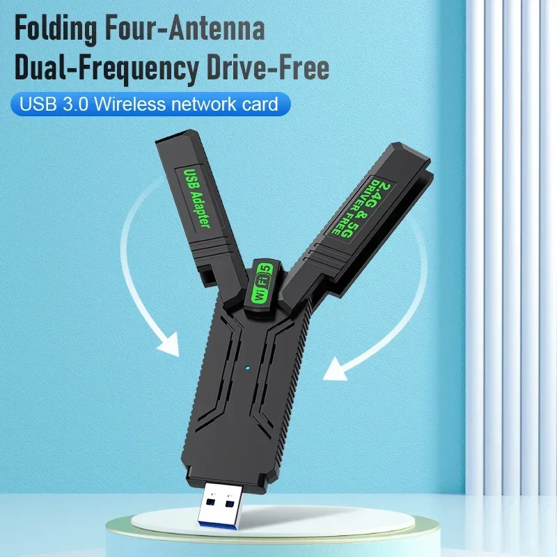 4 هوائي واي فاي USB محول ثنائي النطاق 2.4G + 5Ghz 1300Mbps واي فاي دونغل USB3.0 عالية السرعة استقبال البطاقة اللاسلكية للكمبيوتر/الكمبيوتر المحمول Win