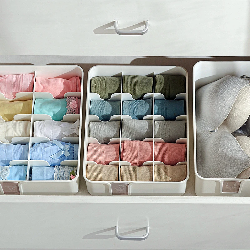 1/10/15 Grid Plastic Underwear Storage Box with Dust-Proof Lid Socks Bra Closet Drawer Organizer Container for Wardrobe Bedroom