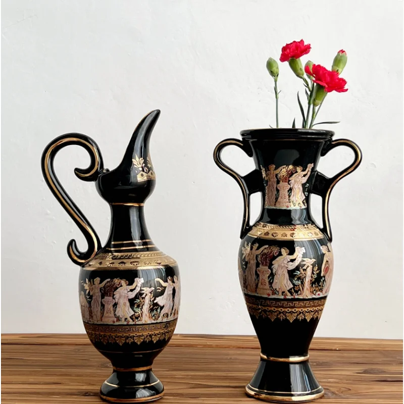 Modern Luxury Ceramic Vase Flower Arrangement Dried Flower Decoration Black Gold Vase Living Room Decoration Flower Vase Home