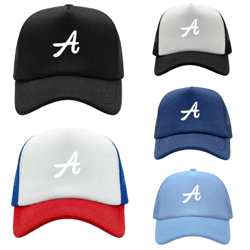 Letter A Printed Adjustable Baseball Cap Classic Snapback Dad Hat Breathable Mesh Hat Golf Fishing Outdoor Sun Cap