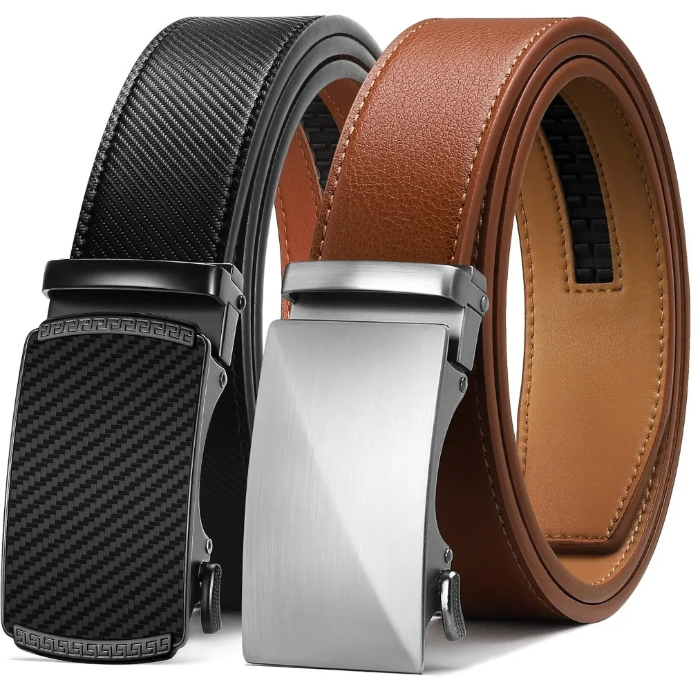 Belt for Men - 2 Packs Leather Mens belt For Gift Men Dress and Casual,Trim to Fit