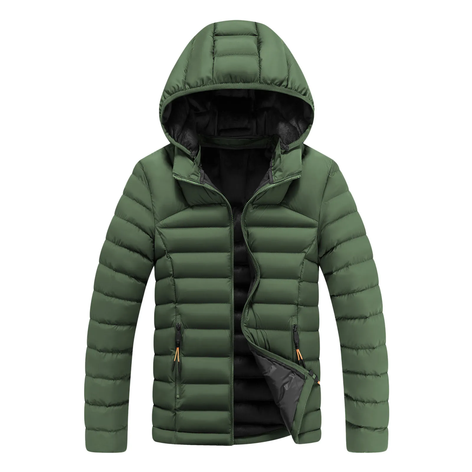 Male Autumn And Winter Thickening Cotton Solid Color Casual Warm Zipper Removable Hat Long Sleeve Vacation Outdoor Jacket