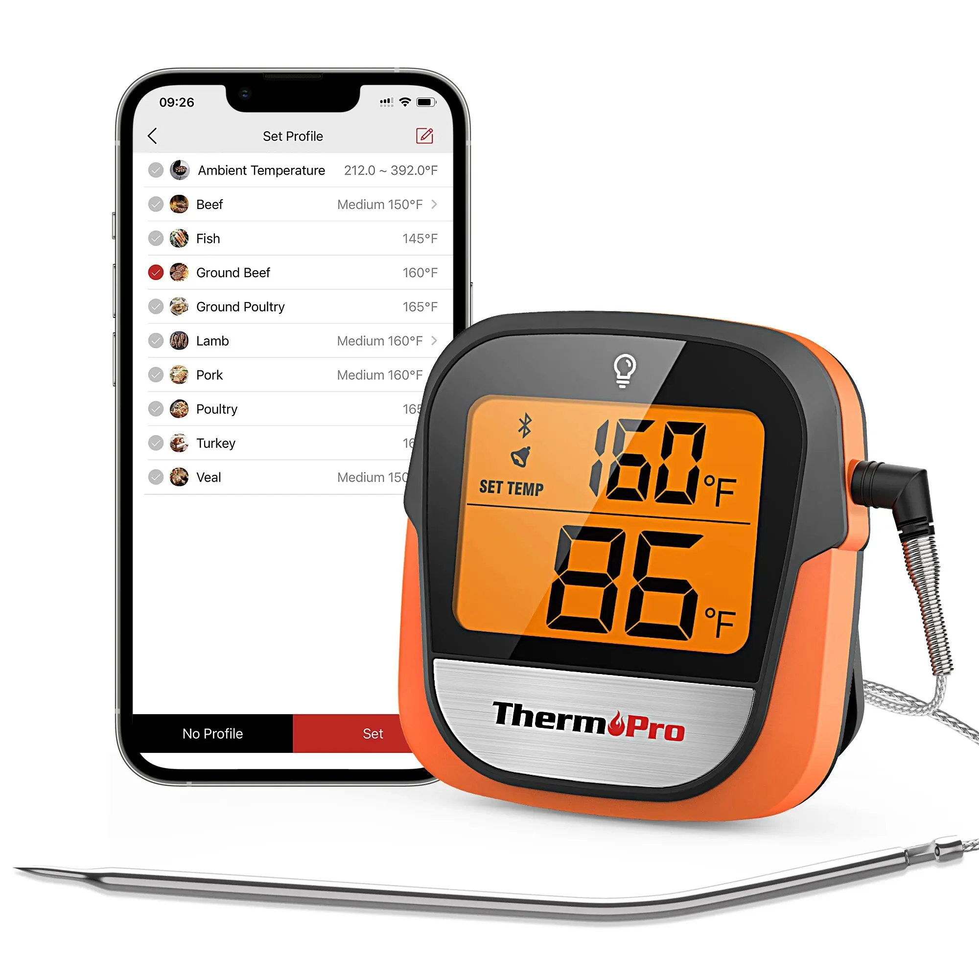 ThermoPro TP901 Blutooth-connected Phone App 135M Wireless Range Meat Grilling Digital Thermometer for Kitchen Oven BBQ Cooking