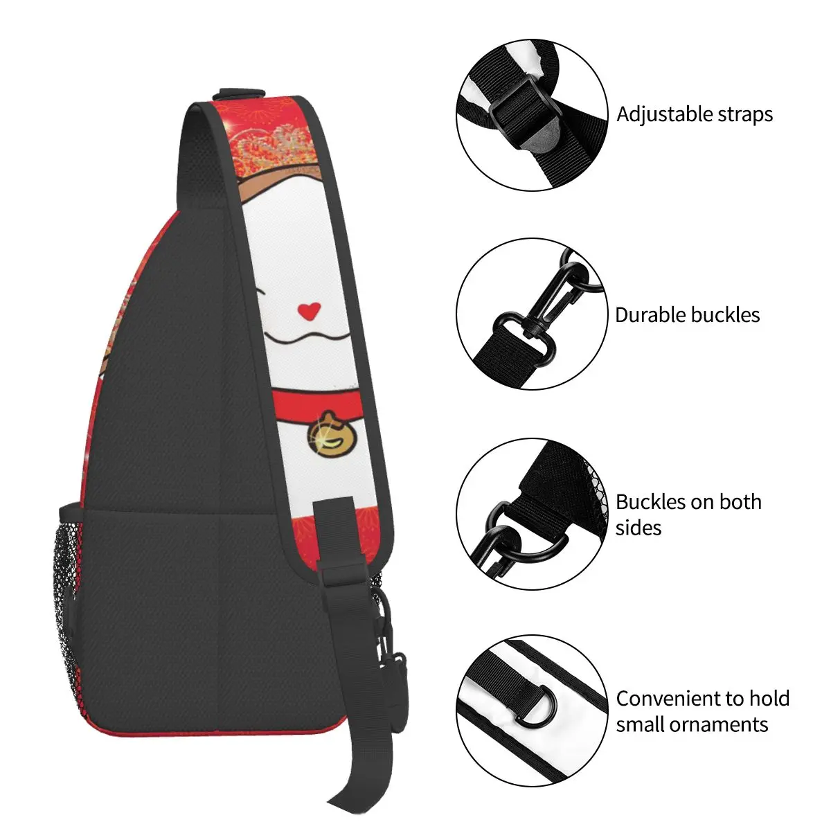 Maneki Neko Crossbody Sling Bags Moda Peito Bag Japonês Sorte Gato Ombro Mochila Mochila para Caminhadas Viagem Biking Bag