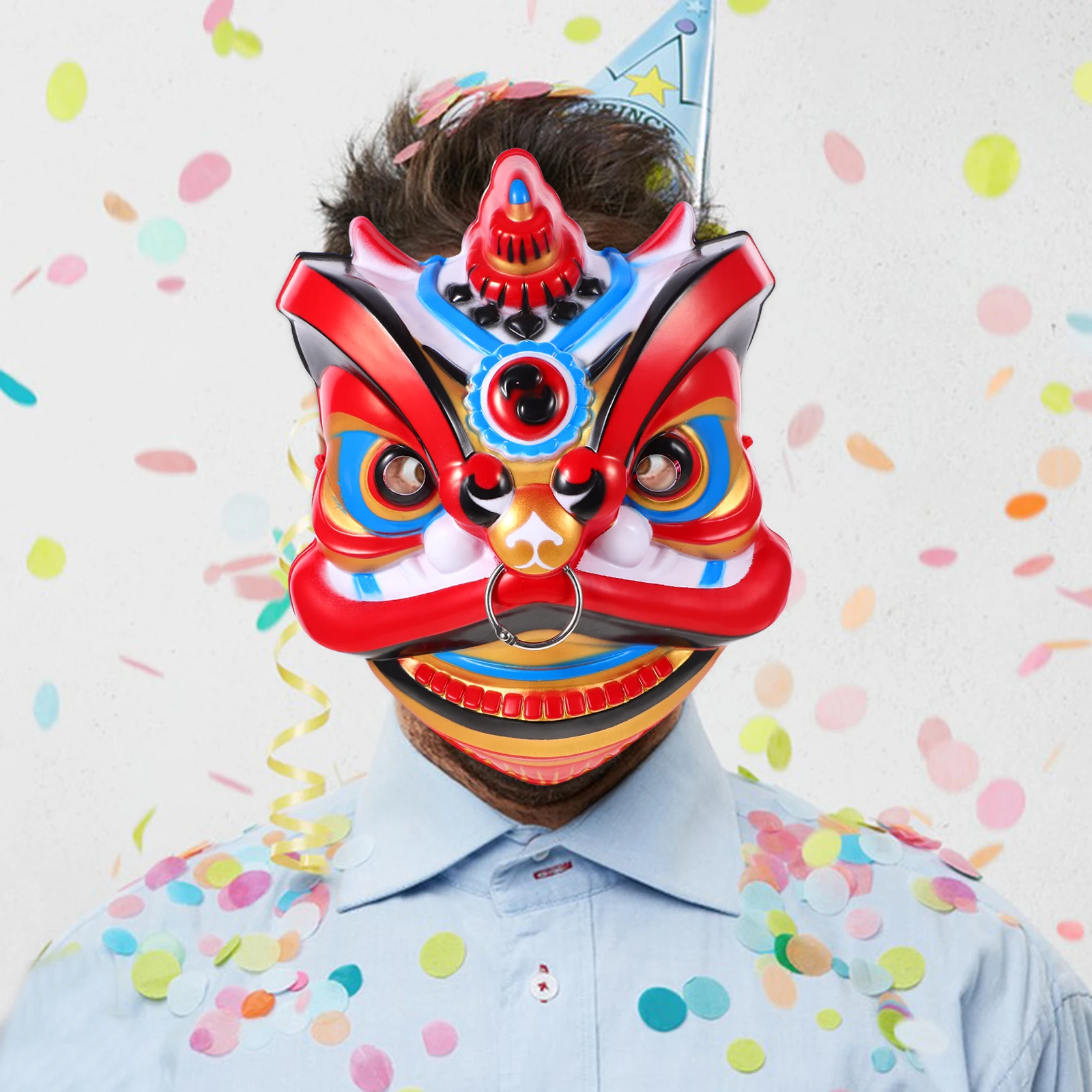 

Blue Halloween Cosplay Adult Props Funny Masquerade Man Multi-Function Lion Mask Dancing Lion Masks Handmade Plastic