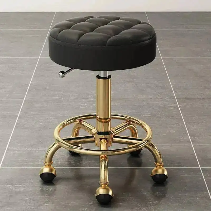 

Gold Wheels Hairdressing Foldable Swivel Chairs Salon Beauty Makeup Chair Office Desk Stool Lifting Round Stools Furniture