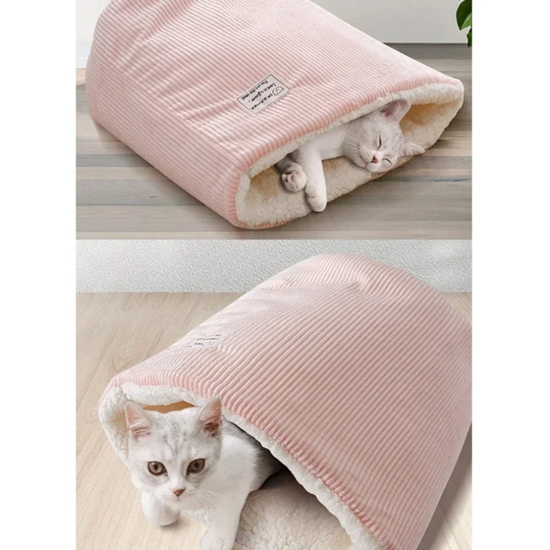 Thicken Plush Puppy Kennel Winter Warm Cat Sleeping Bag Dogs Bed Basket Soft Comfortable Pet Kitten Cave House Thicken Nest