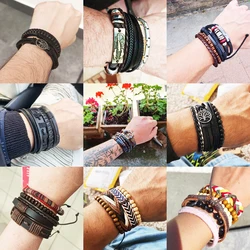 MeMolissa Vinatge Gothic Punk Braided Wrap Leather Bracelets for Men Scorpion Life Tree Wood Beads Ethnic Tribal Wristbands