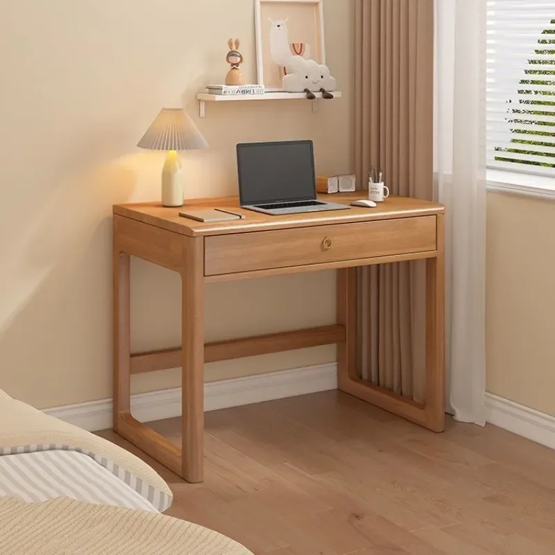 Solid Wood Computer Desk with Drawer Compact Writing Table for Bedroom Study Small Apartment Home Office Furniture
