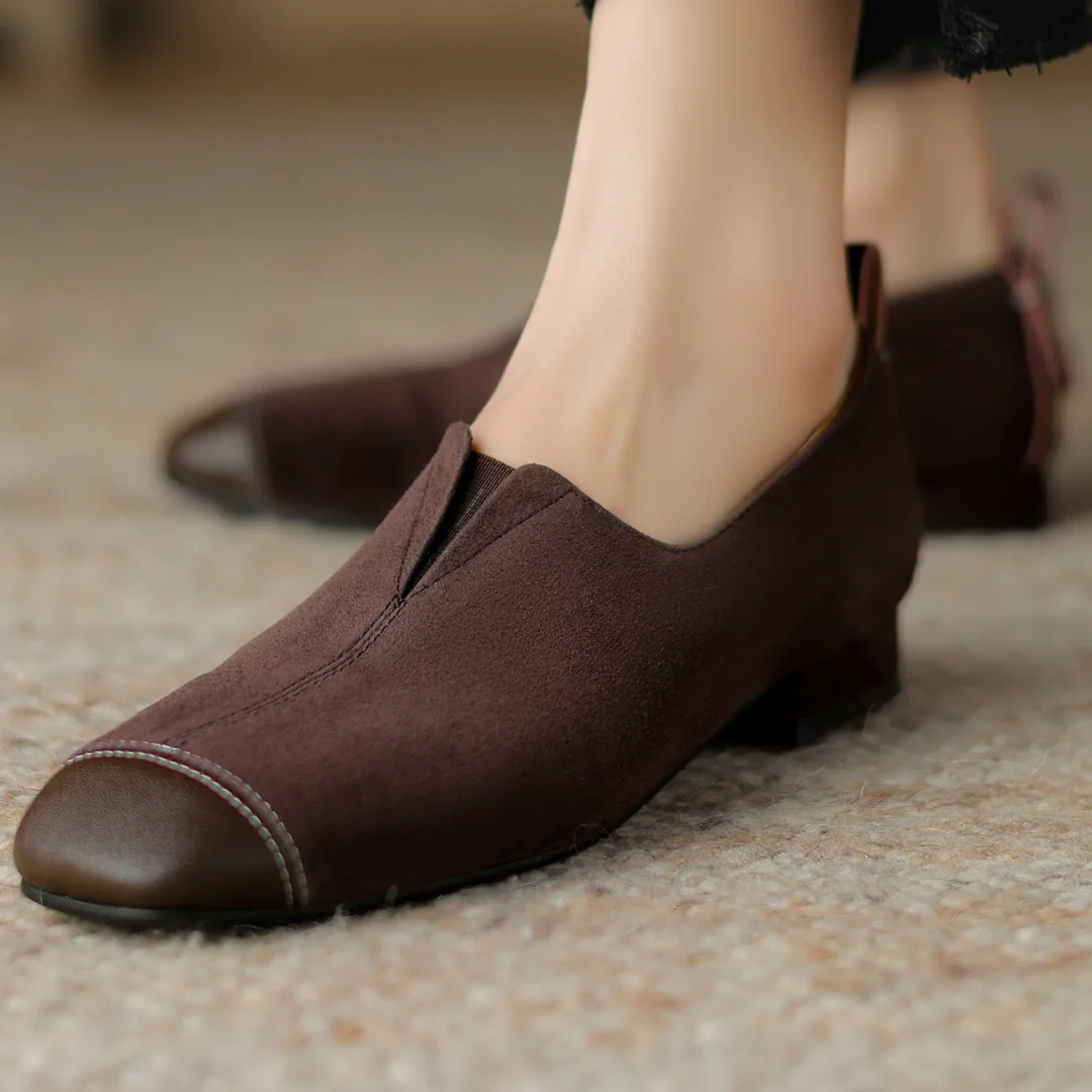 

women's natural suede leather square toe slip-on flats summer slides sandals high quality soft comfortable casual moccasins shoe
