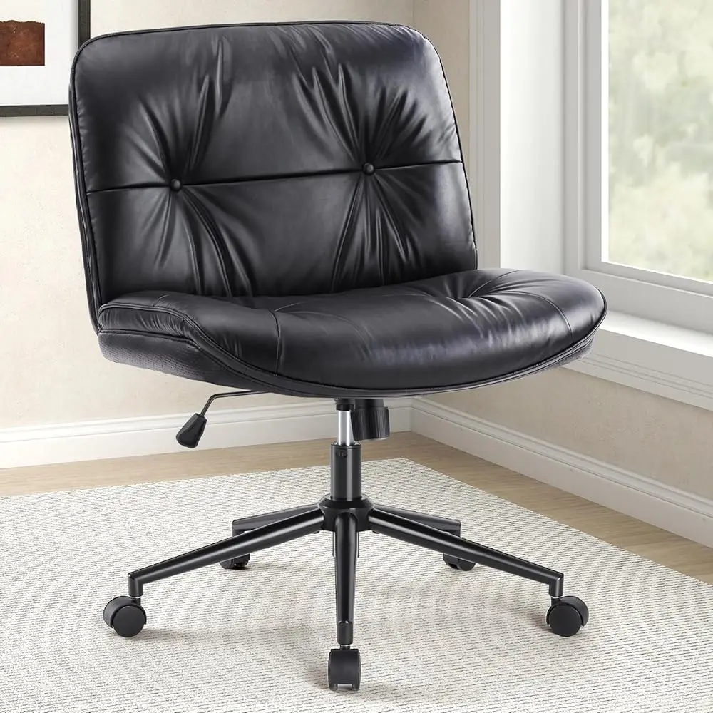 

Criss Cross Chair With Wheels, Legged Office Arml Wide Seat, Adjustable Swivel Leather Task Vanity Home Office Desk Seating For