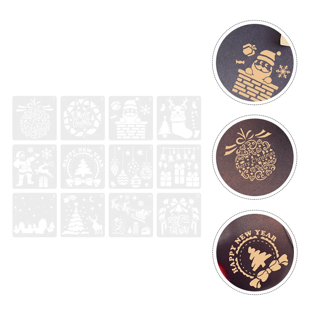 

12 Pcs Painting Template Christmas Craft Drawing Mold Templates Plastic Hollow