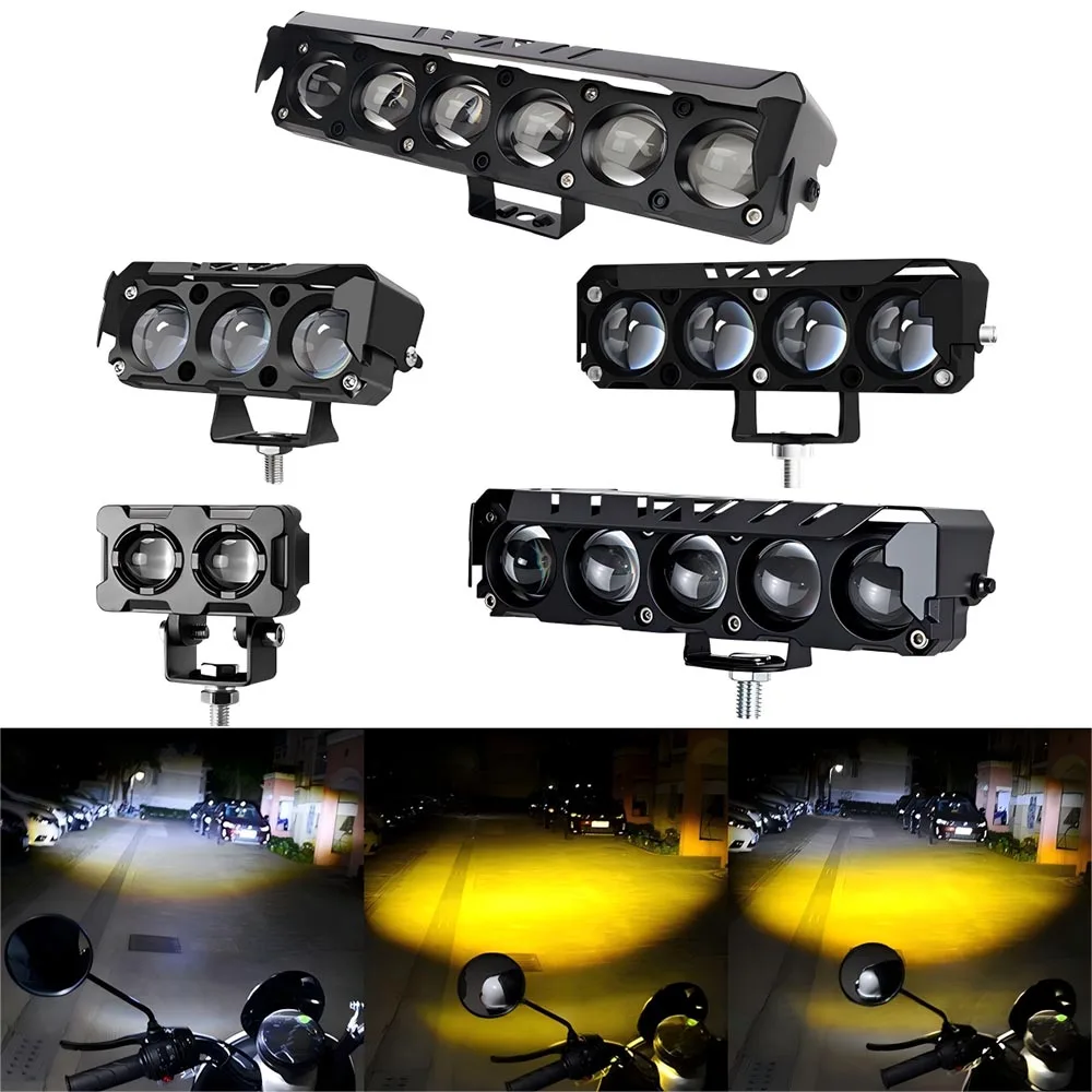 

Motorcycle LED Spotlight Steel Cannon Dual Color Three Eye High And Low Beam Fog Light Suitable for Sedan Truck SUV UTV12V 24V