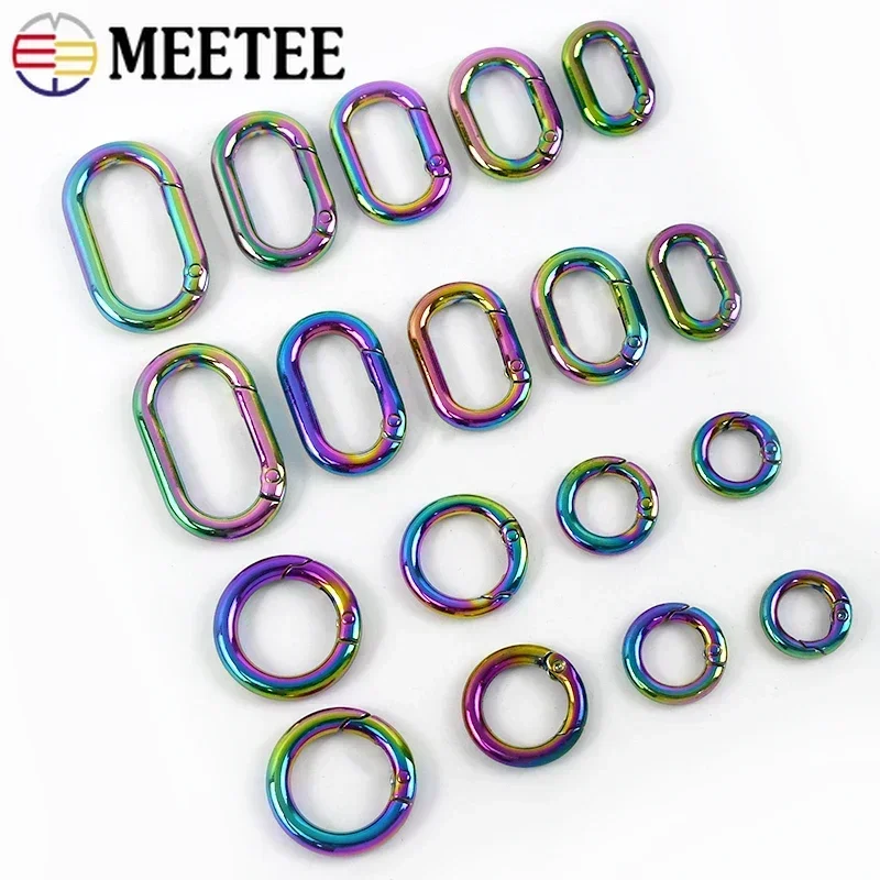 10/20Pcs 10-50mm Rainbow O Ring Metal Buckles Oval Spring Rings Carabiner Snap Clip Clasp Keyring Hook Accessories for Handbags