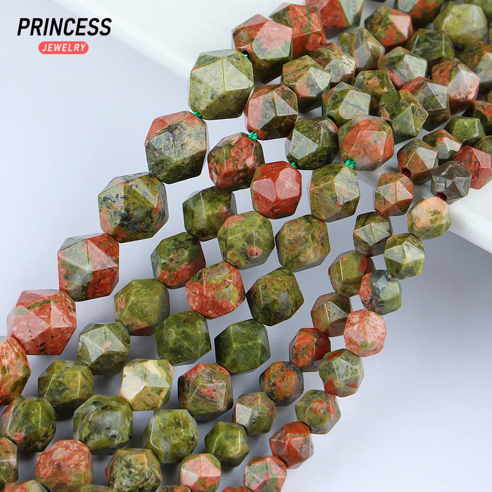 

A++ Natural Unakite Jasper Star Faceted Cut Loose Beads for Jewelry Making Bracelet Necklace DIY Accessories 6 8 10mm