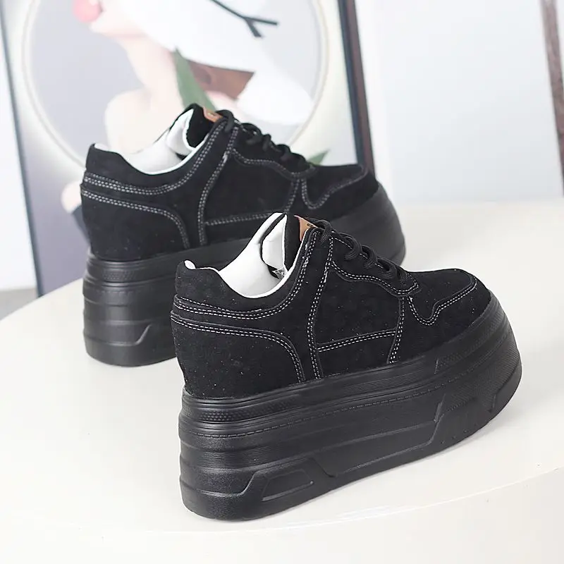 2026 New 12CM Genuine Leather Platform Wedge Fashion Women Spring Summer Autumn Chunky Sneakers Shoes Breathable Comfortable