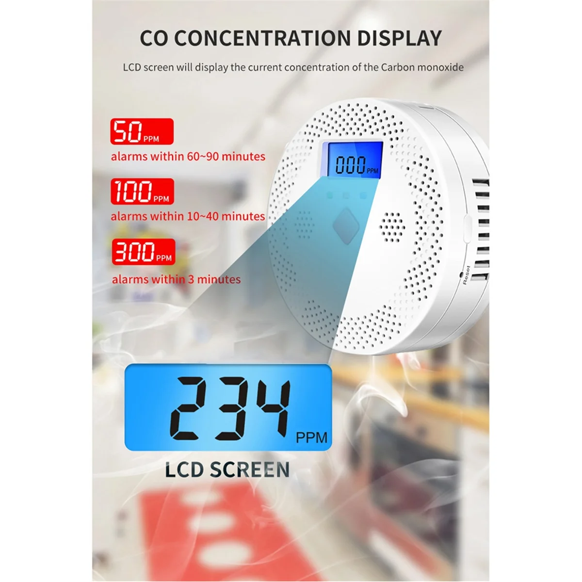 Tuya Wifi Carbon Monoxide Detector with LCD Display 70DB Alarm Sound CO Gas Sensor Home Security Protection Smart Life