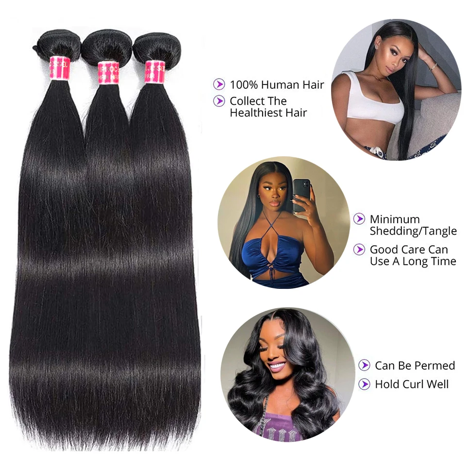 Bone Straight Human Hair Bundles With Closure 4x4 Lace Closures With Bundles Brazilian Hair Weave Bundles With Closure Remy Hair