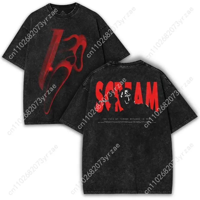 

Red Horror Graphic Retro Tshirt Man Woman High Quality Vintage T Shirt Cotton Short Sleeves Fashion T-shirt Soft Breathable Tops
