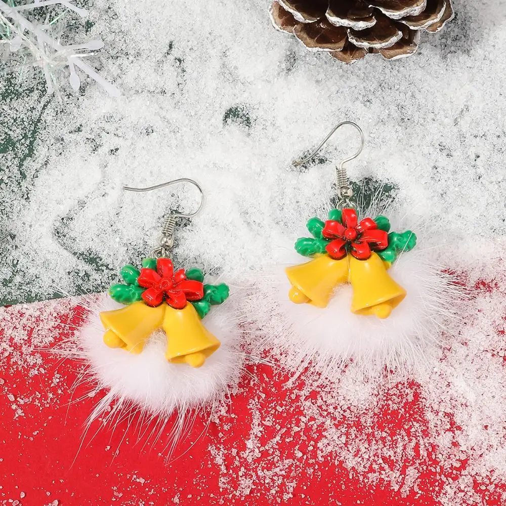 Christmas Bell Merry Christmas Earrings Christmas Stocking Candy Cane Elk Plush Pendant Snowman Plush Xmas Earrings Studs Party