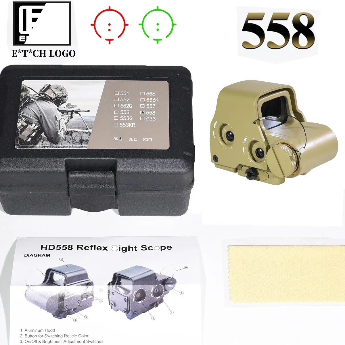NONE Eot**h 558 G43 Lupe Holographische Anblick Umfang Klapp Seite Flip G45 5X Lupen für 558 556 553 Taktische Reflex Zielfernrohr 9