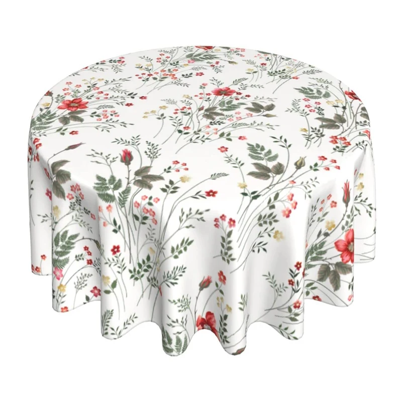 Wild Flower Floral Tablecloth Round Table Cloth Waterproof Polyester Washable Table Cover for Indoor Outdoor Picnic Patio Decor