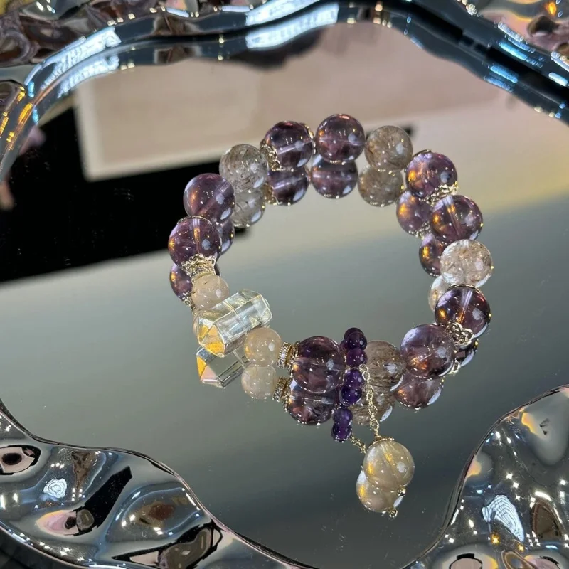 

Женский фиолетовый браслет из натурального двойного аметиста, модный и универсальный, лучшие друзья