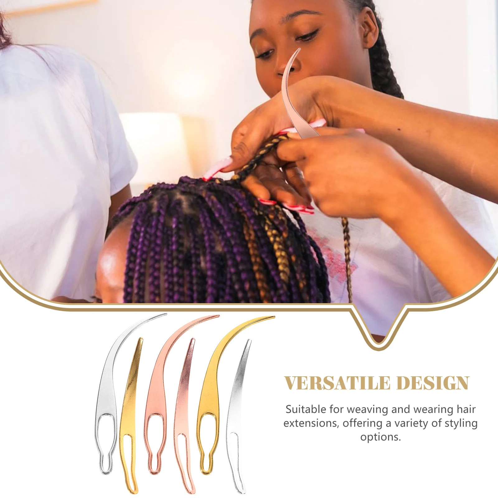 6 Pcs Braid Hair Finger Tool Crochet Dread Needle Miniature Metal Dreadlock Interlocking