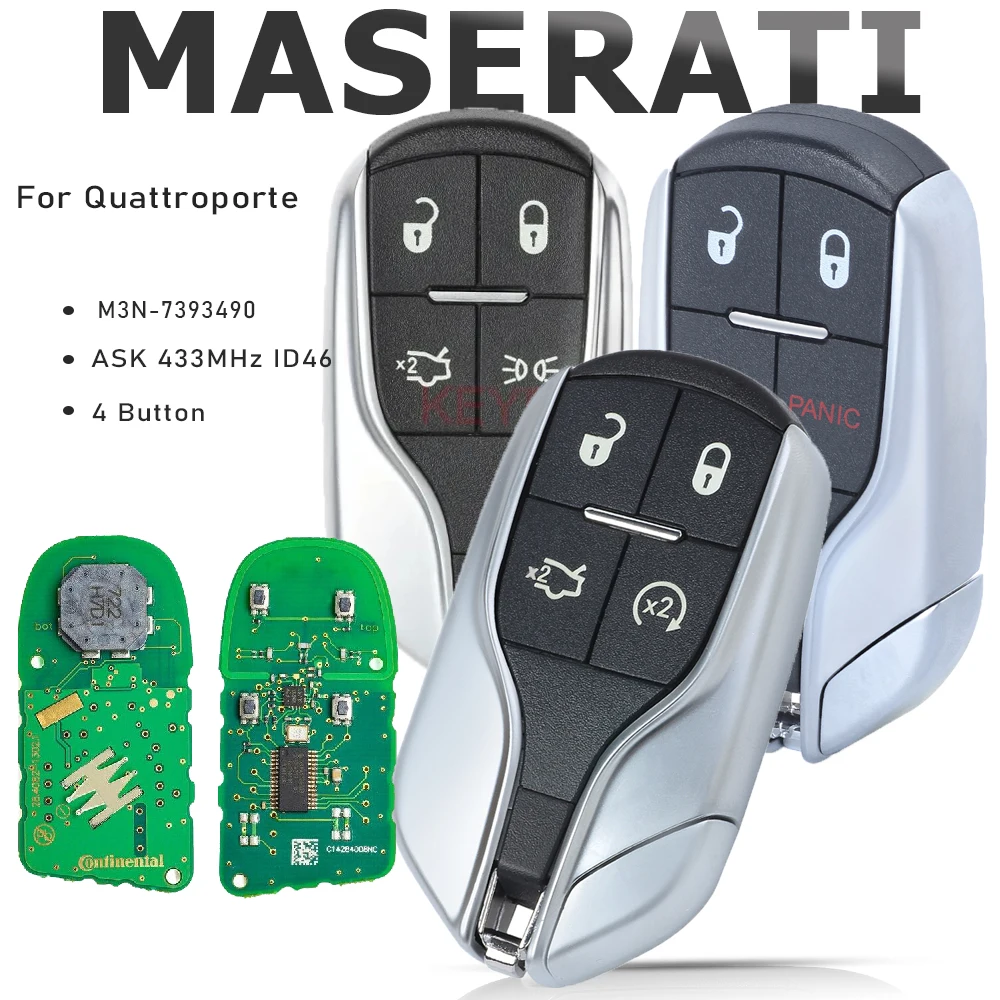 

KEYECU M3N-7393490 Умный дистанционный брелок с 4 кнопками ASK, 433 МГц, чип ID46 для Maserati Quattroporte Ghibli 2012 2013 2014 2015