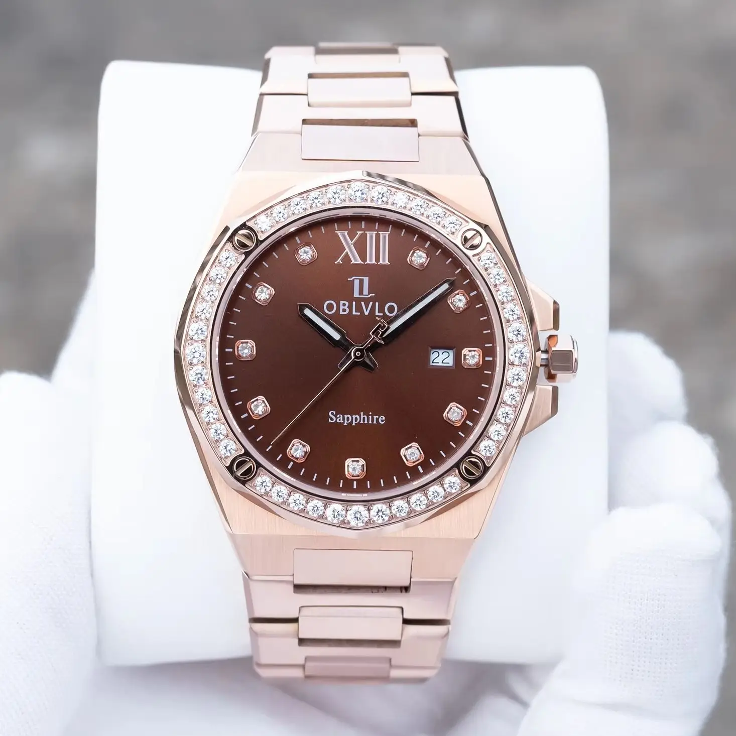 OBLVLO Men Quartz Watch Luxury Couple Ladies Women Wristwatch 50m Waterproof Sapphire Luminous Sapphire Mirror Ronda 505