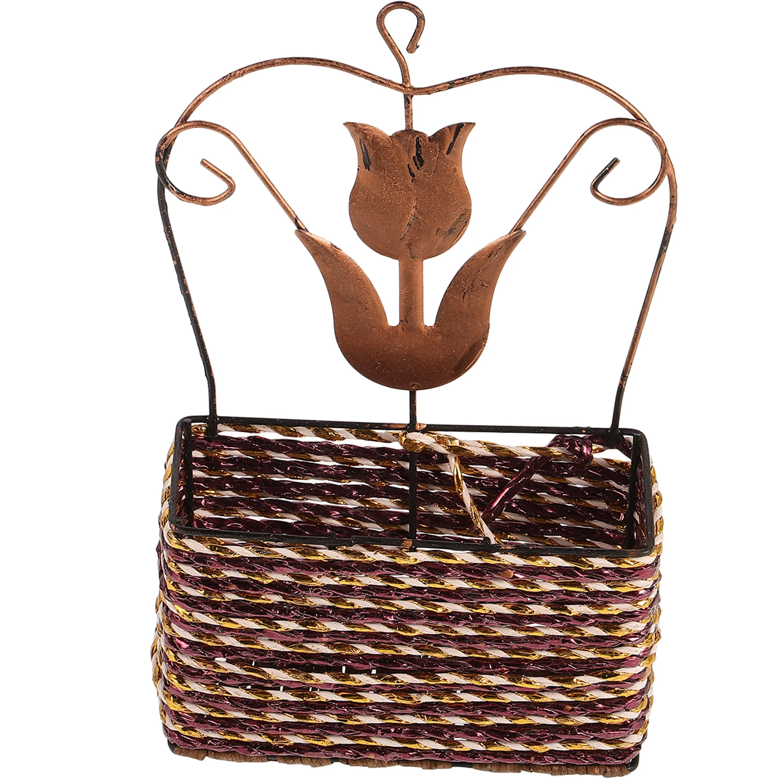 

Iron Flower Hanging Wrought Woven H Small Planters Indoor Outdoor Decor Woven Wall Basket Wall Planter Artistic Gift