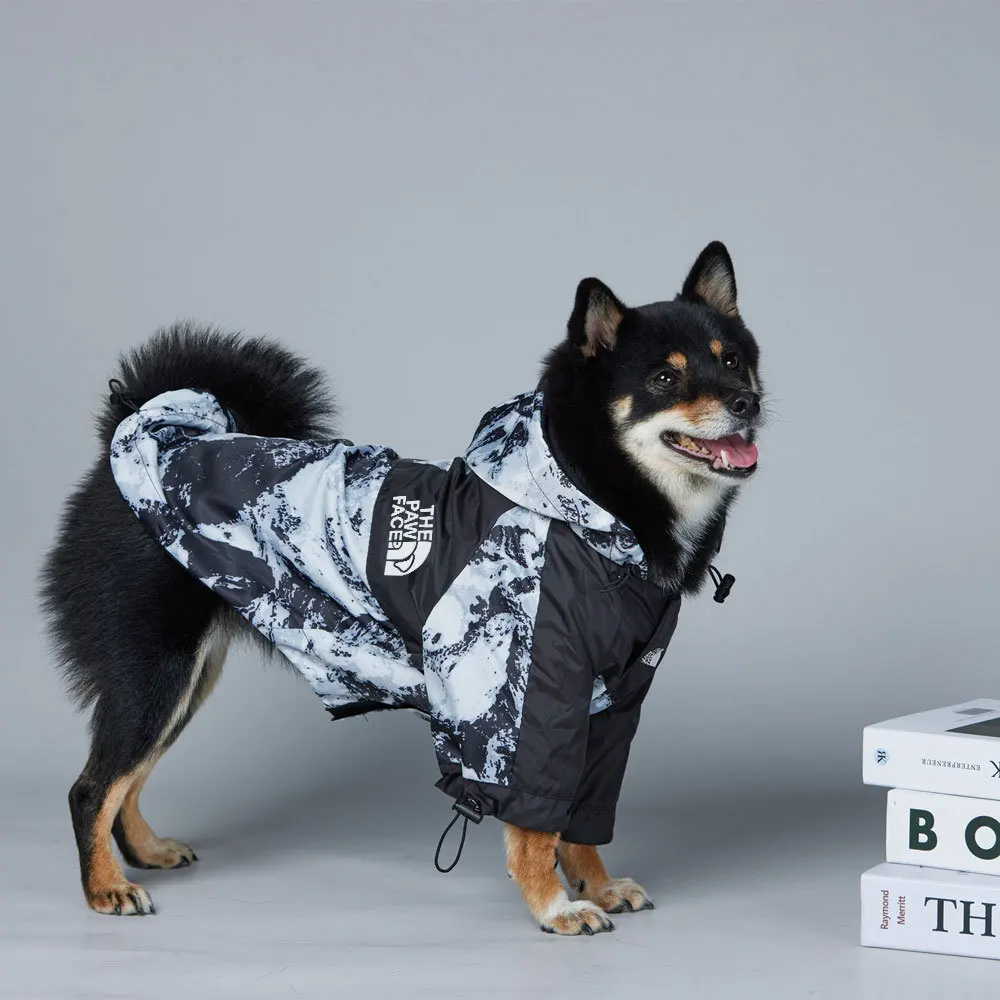 Ropa para cachorros, chaqueta con estampado de montaña nevada, ropa gruesa y a prueba de viento para perros, abrigo duradero, ropa impermeable, ropa cálida para mascotas