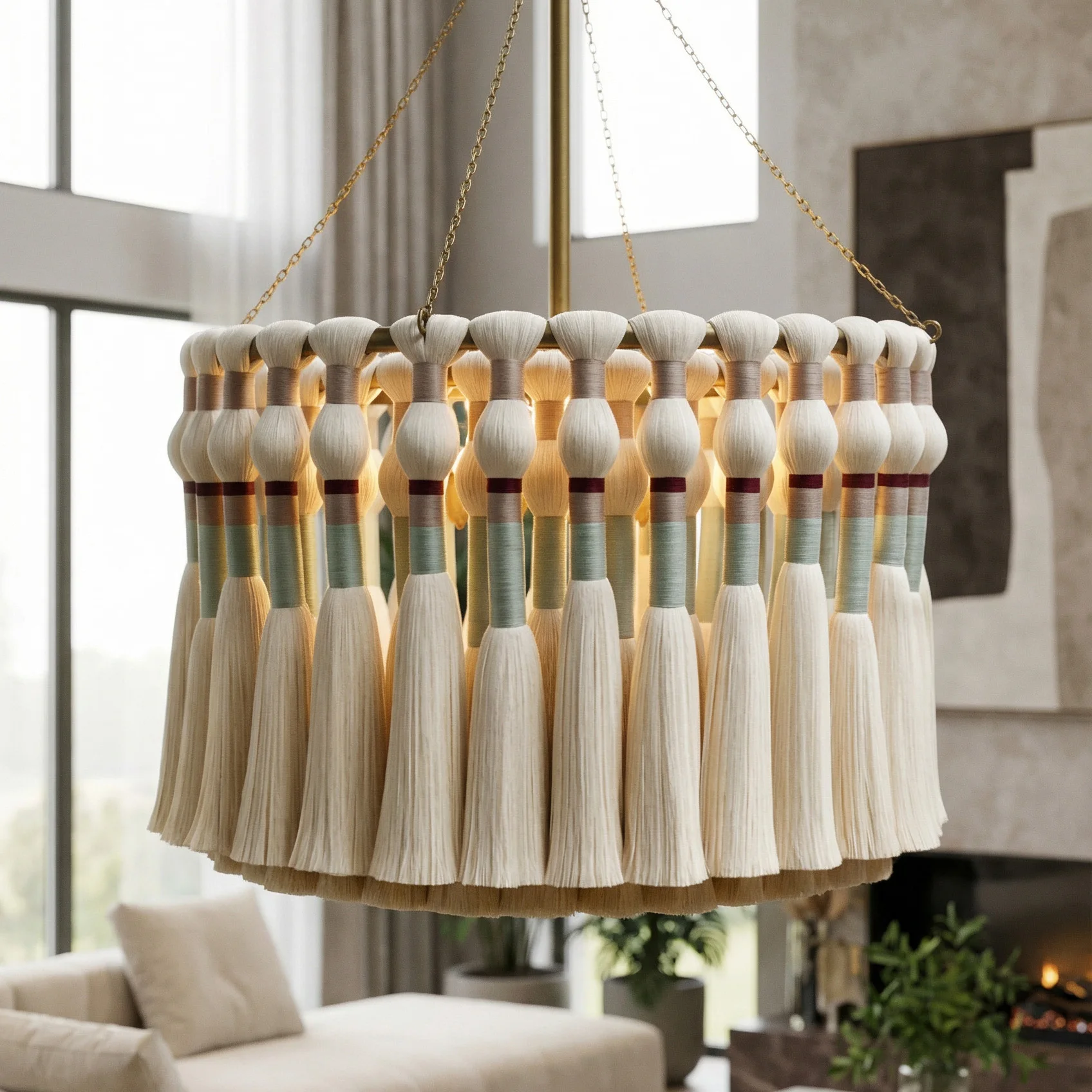 #￥Bespoke Boho Textile Art Textileart Chandelier Eco Friendly Macrame Modern Minimalism Style for Household Bedroom Decorate