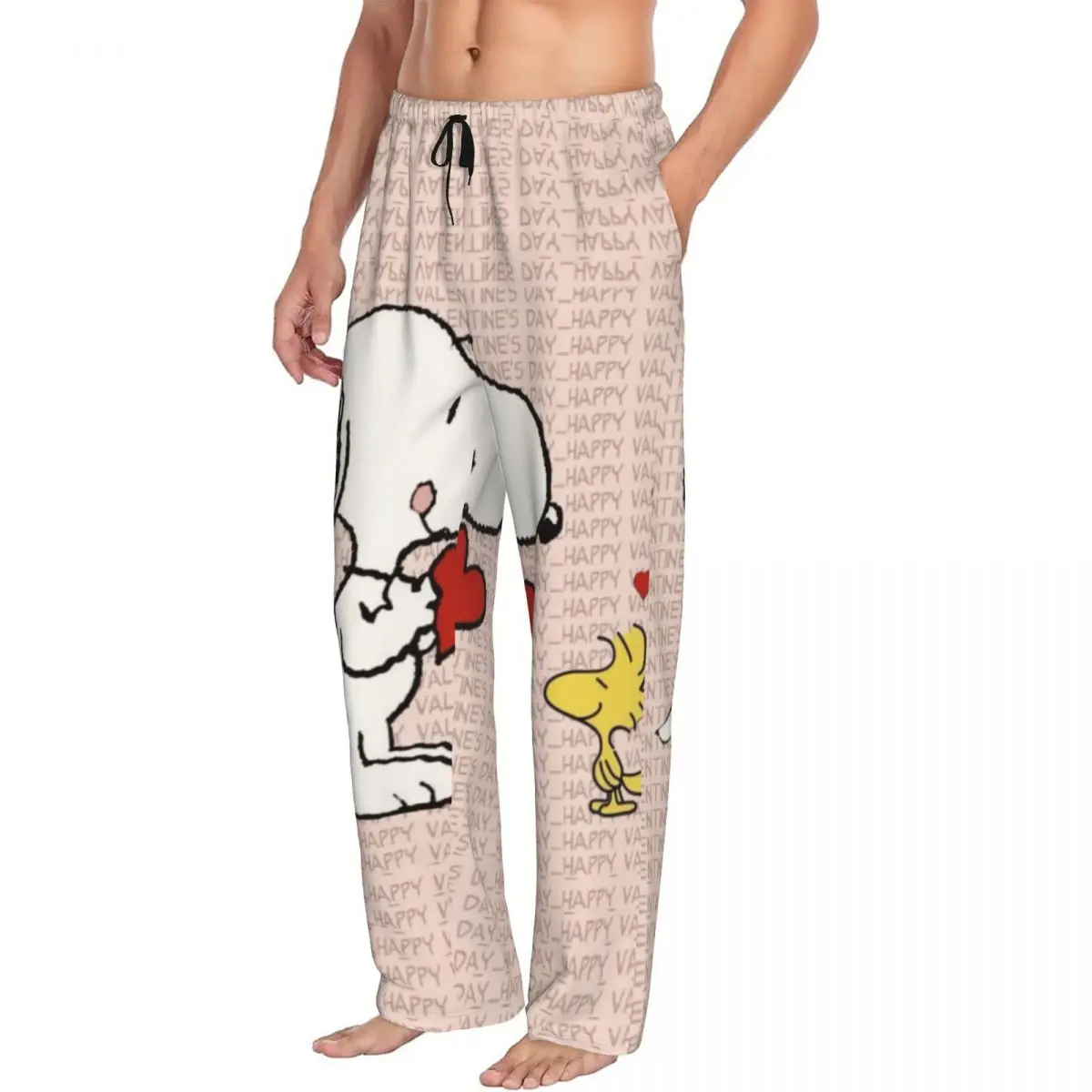 Custom Anime Manga Snoopy Woodstock Pajama Pants for Men Sleepwear Lounge Sleep Bottoms Stretch with Pockets