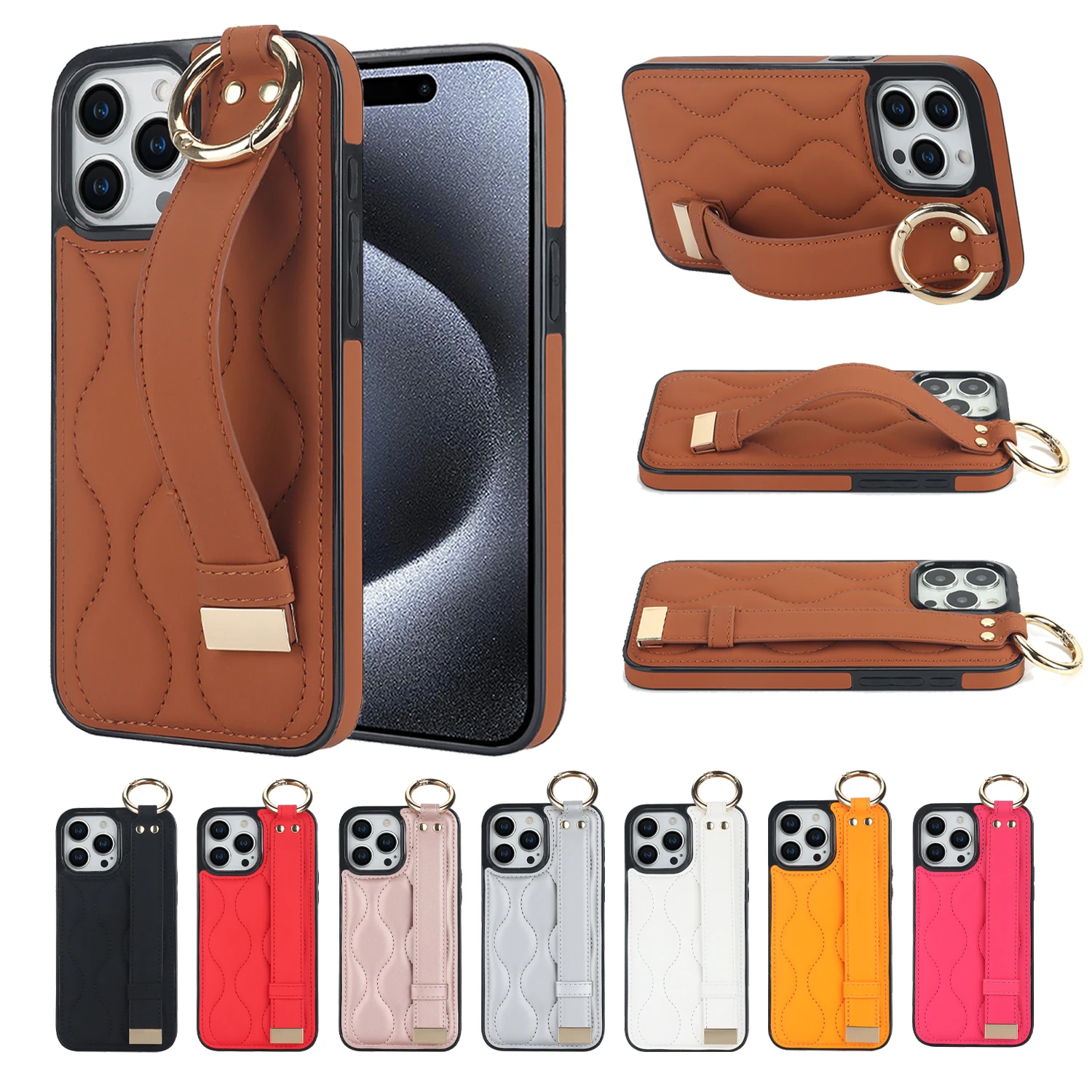 

Luxury PU Leather Ring Phone Cases For iPhone 16 15 14 Pro Max 14 Plus 11 12 13 Mini XS XR Wrist Strap Holder Shockproof Cover