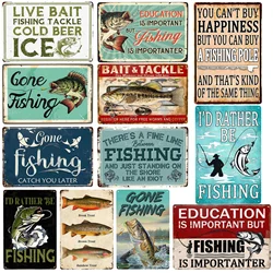1pc Vintage Fishing Metal Signs Fish Cabin Lake House Sign Gifts for Fisherman Fishing Wall Art Funny Decor for Home 8x12 Inch