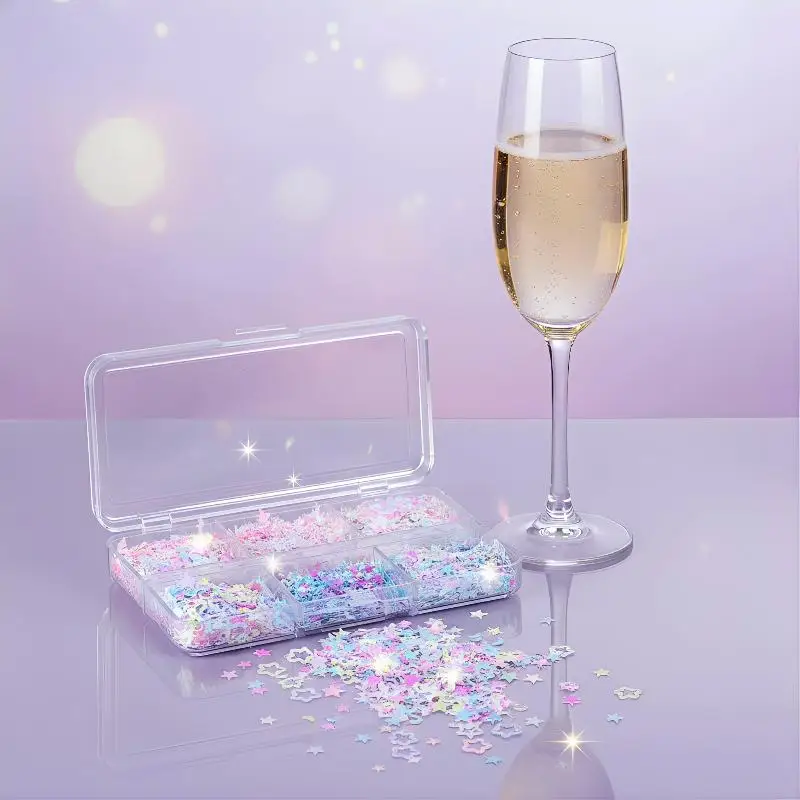 3D Sequins Star Half Moon Nail Art Glitter Shiny Holographic Decorations for Gel Polish DIY Manicure Set