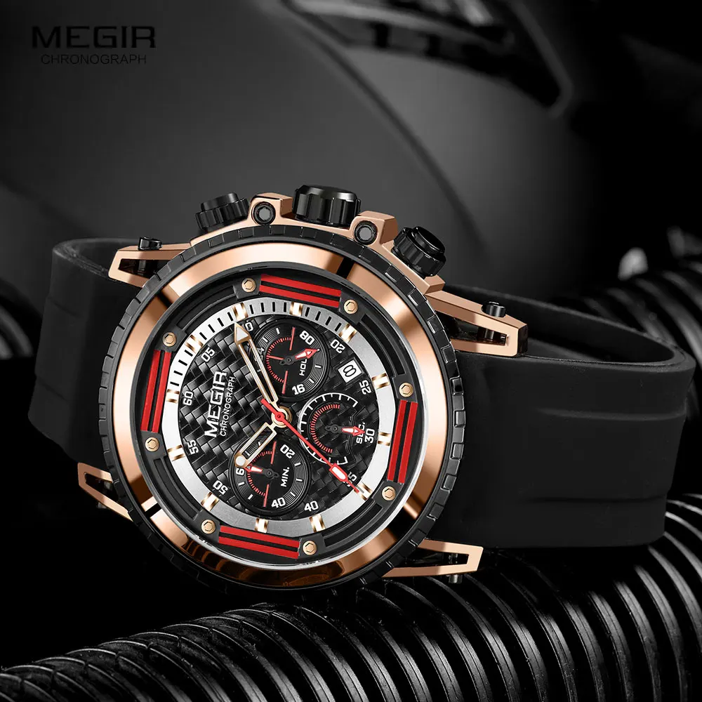 MEGIR 2143 Fashion Sports Silicone Quartz Men's Watch Chronograph Calendar Waterproof Luminous Watches for Men Reloj Hombre