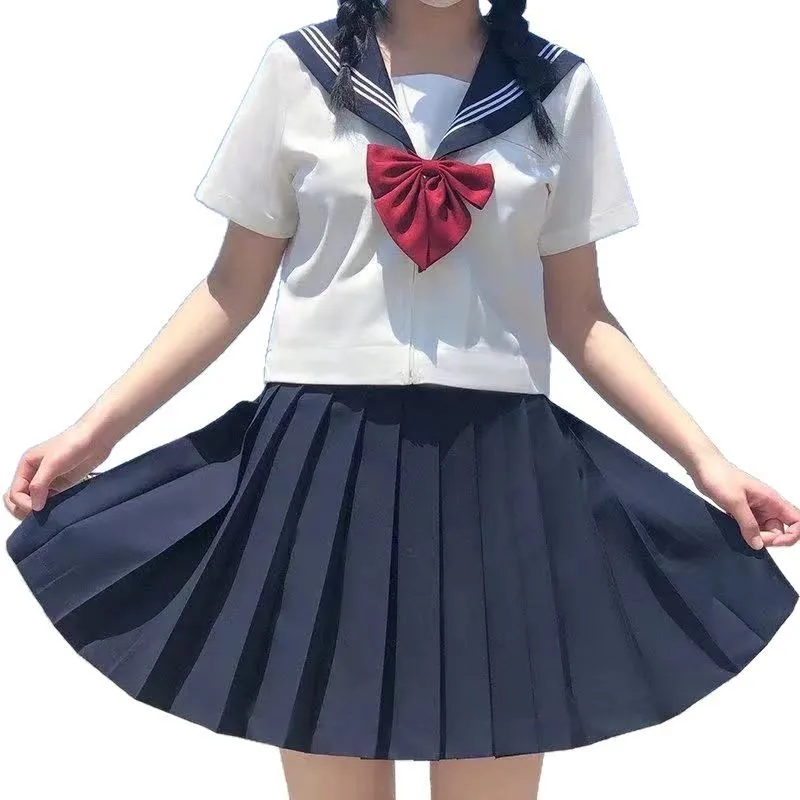 Uniformi da marinaio scolastiche T-shirt + Gonna Abito Scuola Gonna a pieghe centrale Set Giapponese JK Ragazze Uniforme Gonne Costume Cosplay