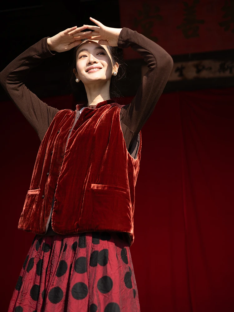 

Новый китайский шелковый бархатный стеганый жилет Aosphere Sensation для женщин, художественный хлопковый жилет для ношения под одеждой от Blooming